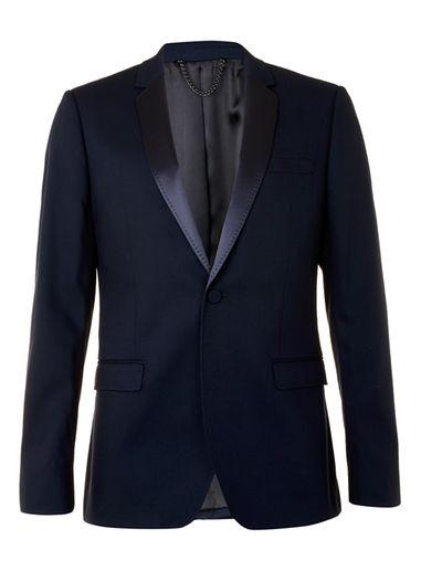 Topman Mens Blue Navy Skinny Fit Tux Jacket With Satin Lapel