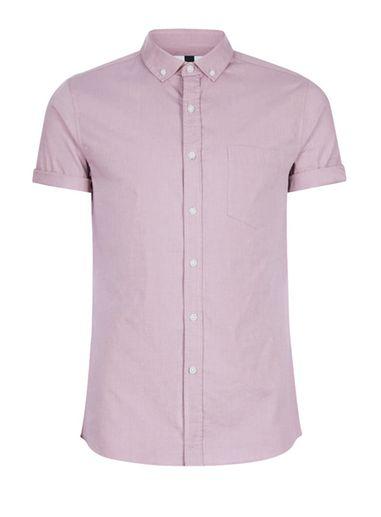 Topman Mens Red Light Burgundy Muscle Fit Oxford Shirt