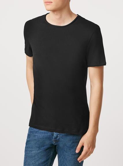 Topman Mens Black Raw Edge Neck T-shirt