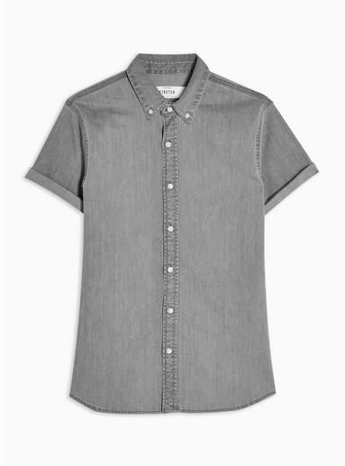 Topman Mens Light Grey Denim Slim Shirt