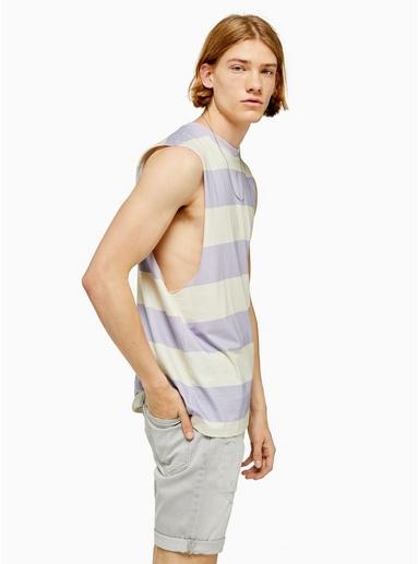 Topman Mens Multi Lilac And Ecru Stripe Tank