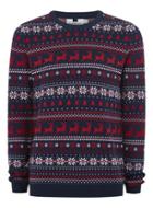 Topman Mens Navy And Red Fair Isle Sweater