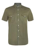 Topman Mens Green Khaki Western Style Short Sleeve Casual Shirt