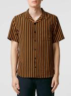 Topman Mens Brown Camel Bold Stripe Short Sleeve Dress Shirt