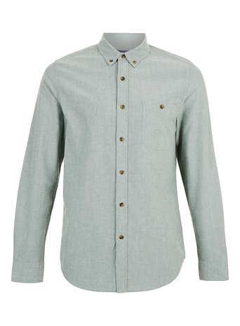 Topman Green Brushed Long Sleeve Oxford Shirt