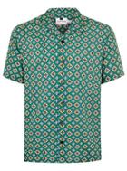 Topman Mens Green Fleur De Lis Short Sleeve Shirt
