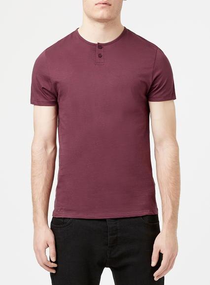 Topman Mens Red Berry Grandad T-shirt