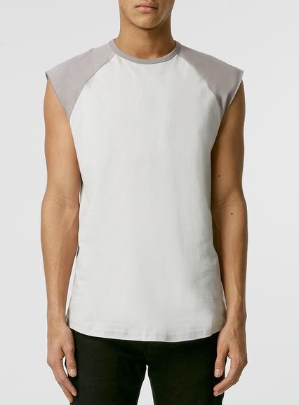 Topman Mens Mid Grey Grey Raglan Tank T-shirt