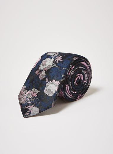 Topman Mens Multi Navy And Pink Floral Tie