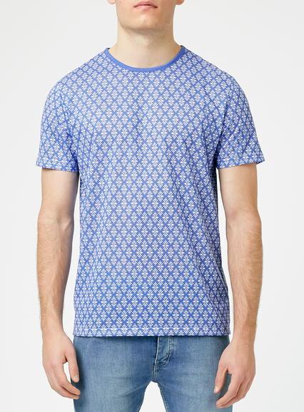 Topman Mens Blue And White Print T-shirt