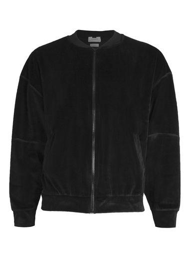 Topman Mens Black Velour Oversized Bomber Jacket