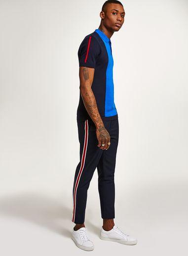 Topman Mens Blue Navy And Red Short Sleeve Polo Jumper