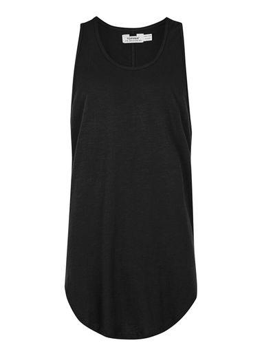 Topman Mens Washed Black Slub Longline Tank Top