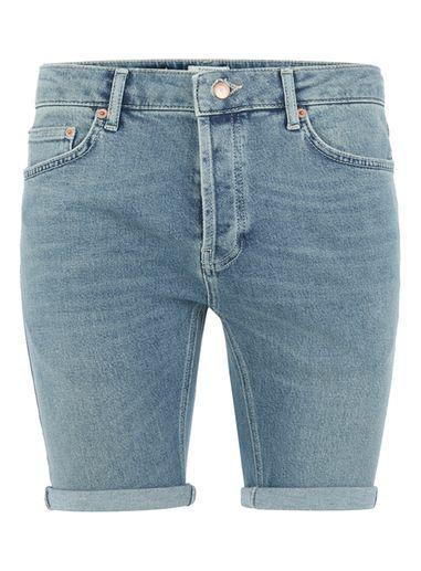 Topman Mens Blue Vintage Wash Denim Shorts