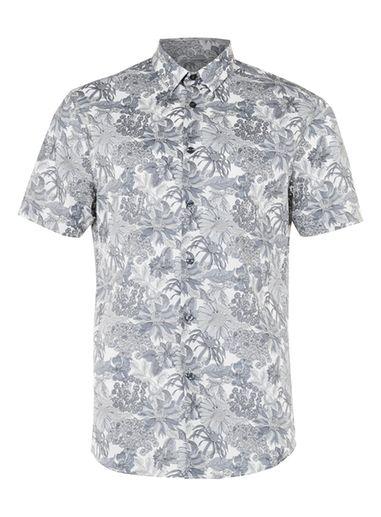 Topman Mens Premium Liberty Grey And White Floral Print Dress Shirt