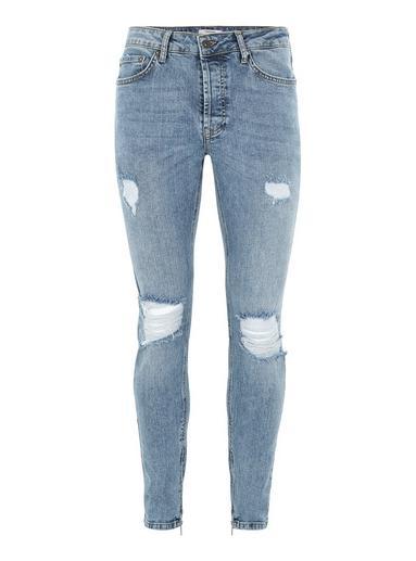 Topman Mens Blue Acid Wash Skinny Ripped Jeans