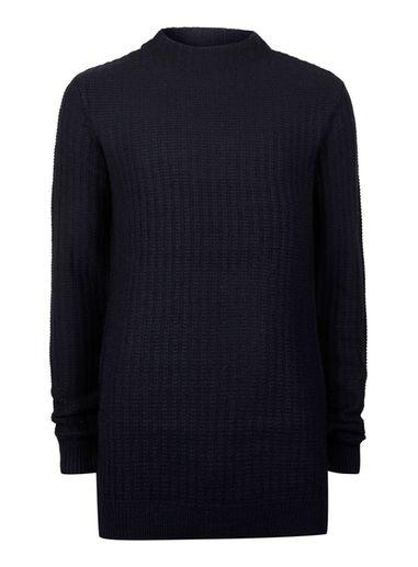 Topman Mens Navy Rib Turtle Neck Sweater
