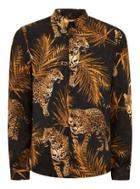 Topman Mens Black Leopard Print Long Sleeve Shirt