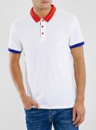 Topman Mens White Contrast Collar Polo Shirt