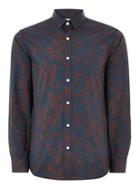 Topman Mens Selected Homme Navy And Red Long Sleeve Shirt