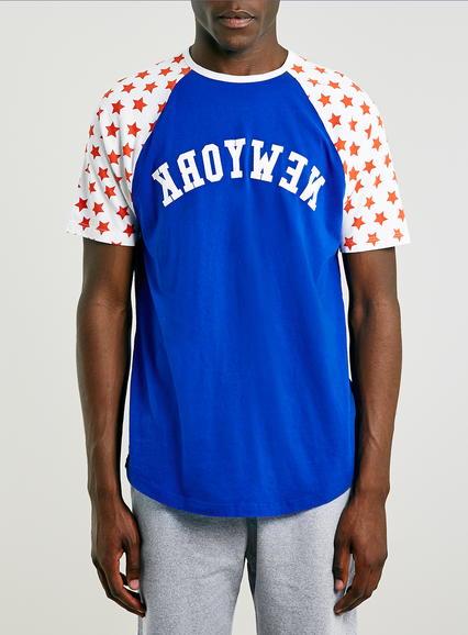 Topman Mens Blue Raglan New York Print T-shirt