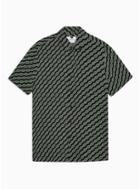 Topman Mens Black And Green Geometric Slim Shirt