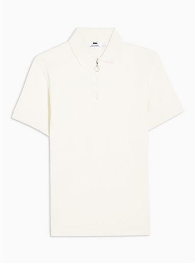 Topman Mens Cream Ecru Zip Up Polo