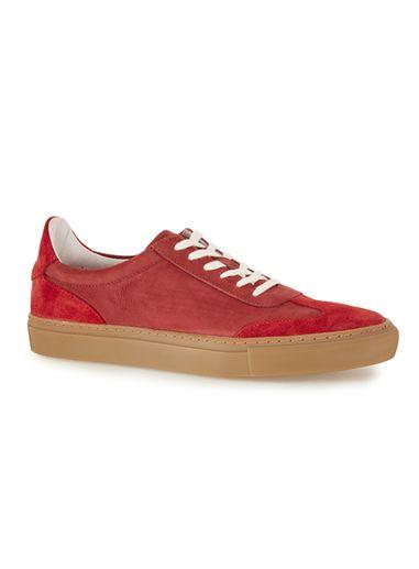 Topman Mens Red Leather And Suede Retro Sneakers
