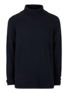 Topman Mens Navy Ripple Textured Funnel Neck Sweater