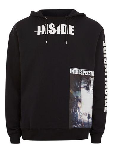 Topman Mens Black Photographic Hoodie