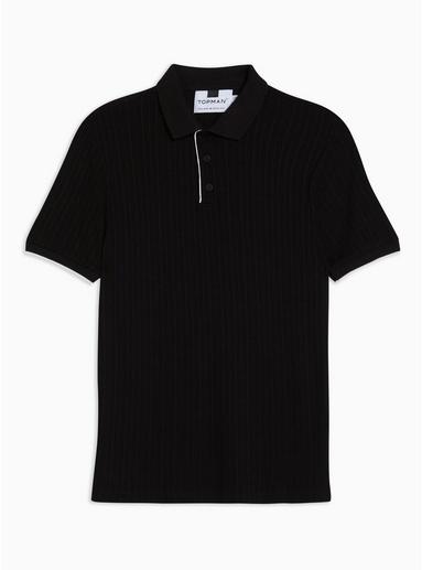 Topman Mens Black Smart Ribbed Polo Sweater