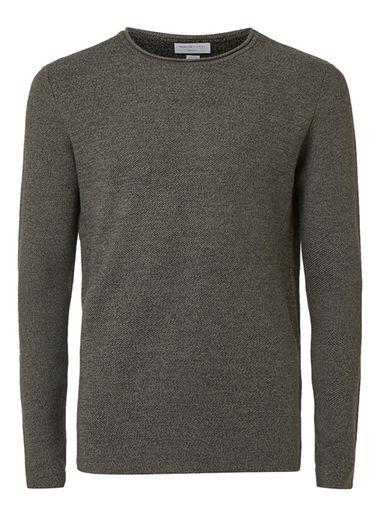 Topman Mens Selected Homme Charcoal And Green Twist Lightweight Sweater