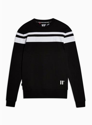 11 Degrees Mens 11 Degrees Black And White Color Block Stripe Sweatshirt