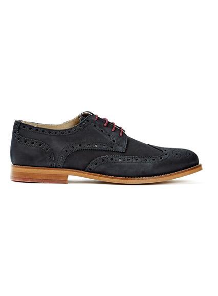 Topman Mens Black Nubuck Leather Brogues