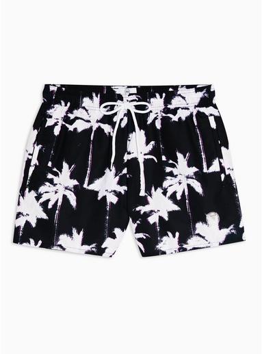 Topman Mens Black Tech Palm Print Swim Shorts