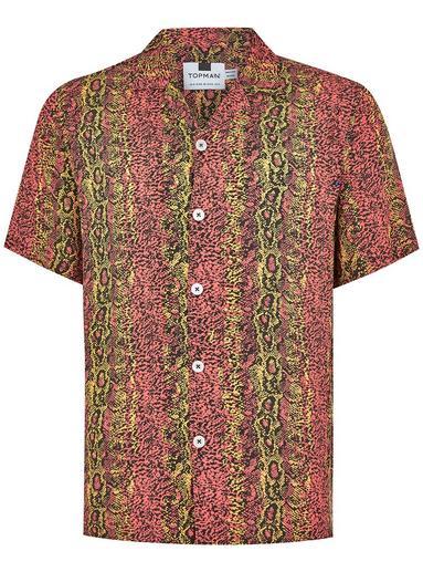 Topman Mens Pink Snakeskin Print Short Sleeve Shirt