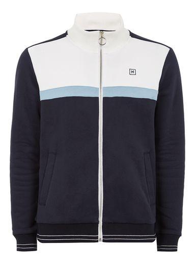 Topman Mens Blue Hymn Navy Cut And Sew Zip Sweatshirt*