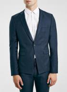 Topman Mens Blue Navy Subtle Check Skinny Fit Suit Jacket
