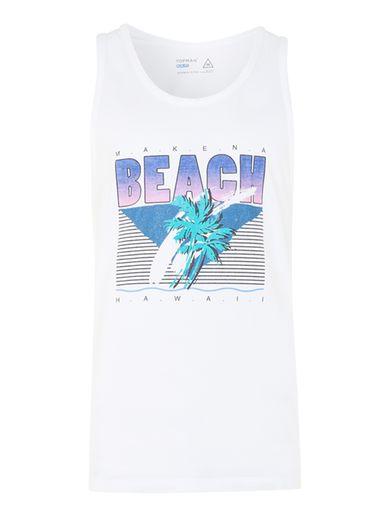 Topman Mens White Makena Beach Print Tank Top