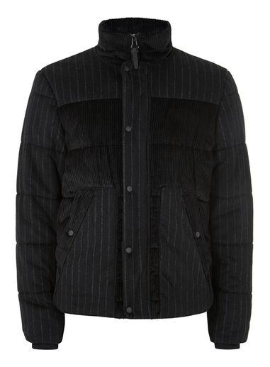 Topman Mens Black Corduroy Puffer Jacket