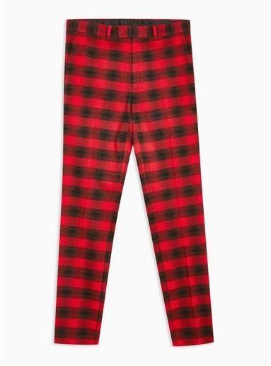 Topman Mens Red Check Skinny Trousers
