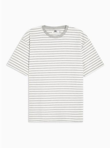 Topman Mens Grey And Off White Ottoman Stripe T-shirt