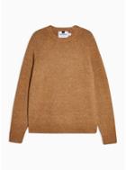 Topman Mens Brown Camel Raglan Knitted Sweater