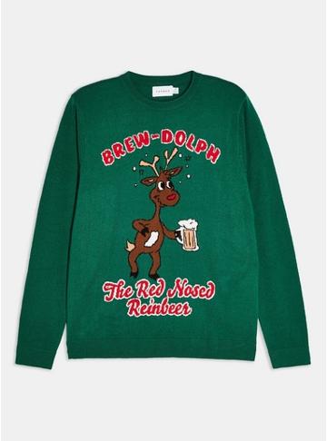 Topman Mens Holiday Green Brewdolph Sweater