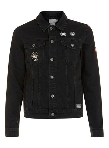 Topman Mens Black Badge Denim Jacket