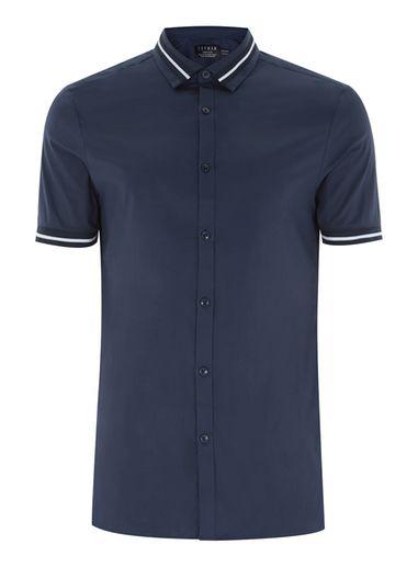 Topman Mens Navy And White Ribbed Shirt