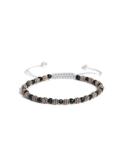 Topman Mens Black Silver Look Beaded Adjustable Bracelet*