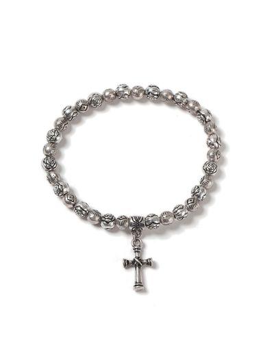Topman Mens Silver Look Beaded Cross Stretch Bracelet*