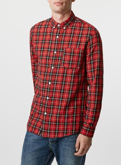 Topman Mens Red/black Check Long Sleeve Casual Shirt