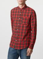 Topman Mens Red/black Check Long Sleeve Casual Shirt